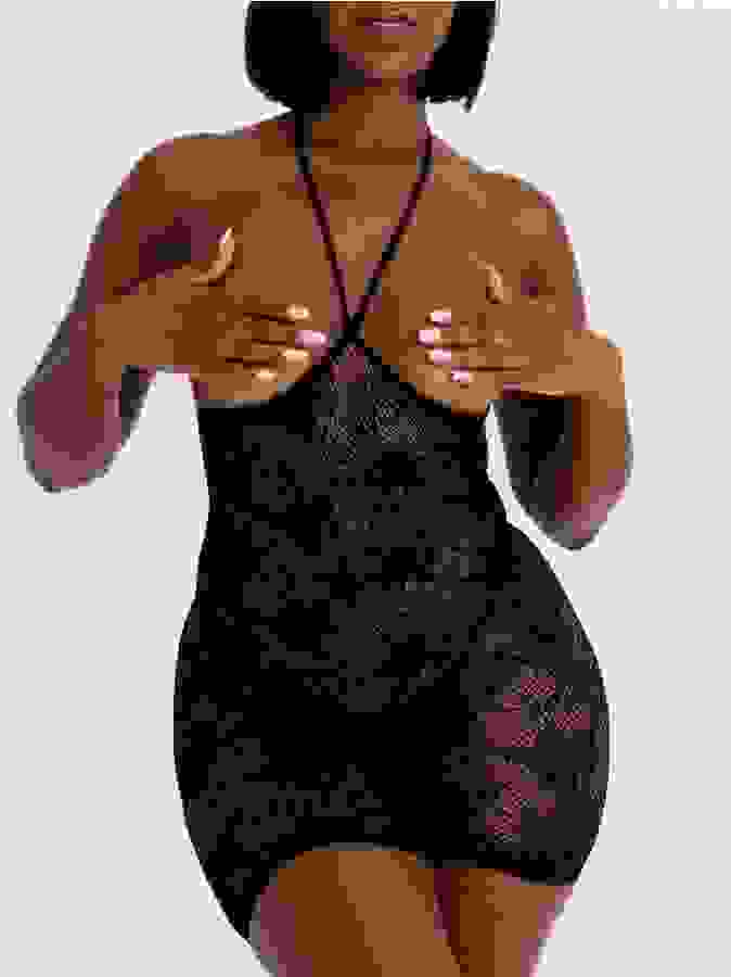 Lovehoney Treasure Chest Black Lace Mini Dress, Black, hi-res